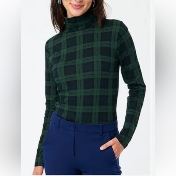 J. CREW NWT Tissue Paper Blackwatch Plaid Turtleneck size L - Picture 1 of 6